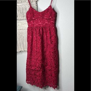 1st Sight Red Lace Midi Dress